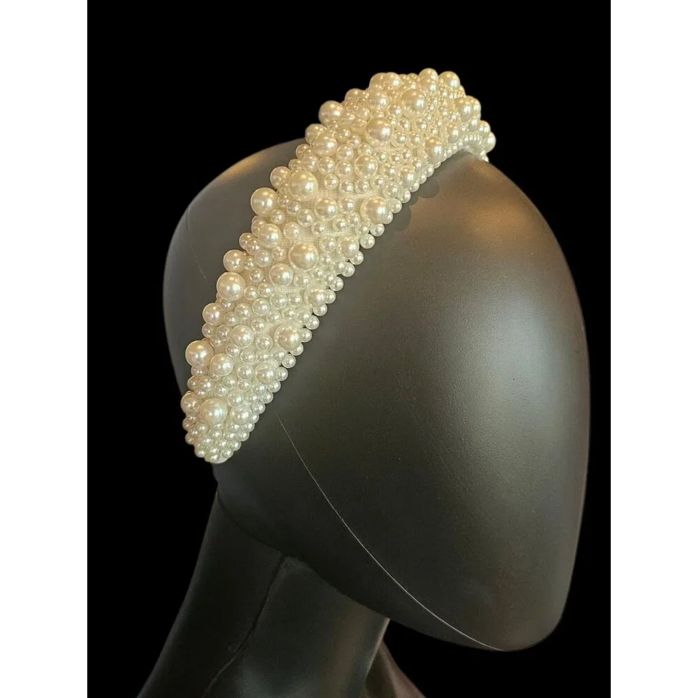 White/Large Pearl Bridal Headband - Marionat